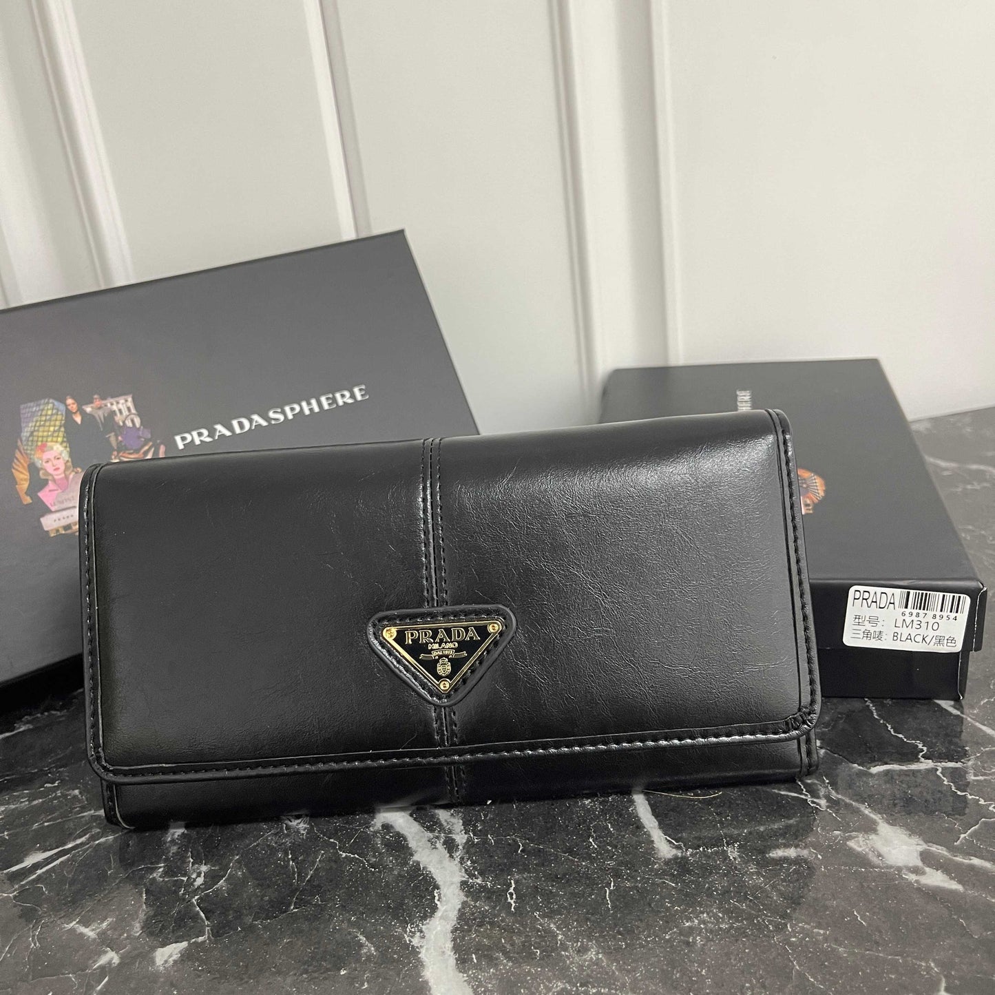 Black Leather Long Wallet