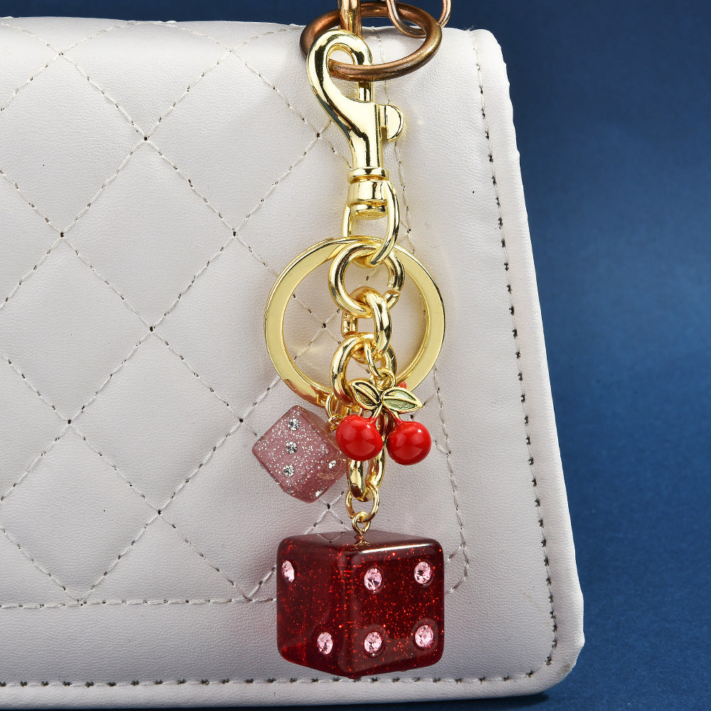 Dice Bag Hanging Vintage Cherry Keychain Pendant