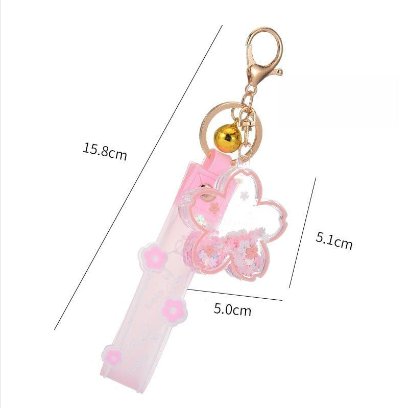 Cartoon Quicksand Cherry Blossom Keychain Acrylic Transparent Flower Oil Drift Bottle Bag Pedants Hangings