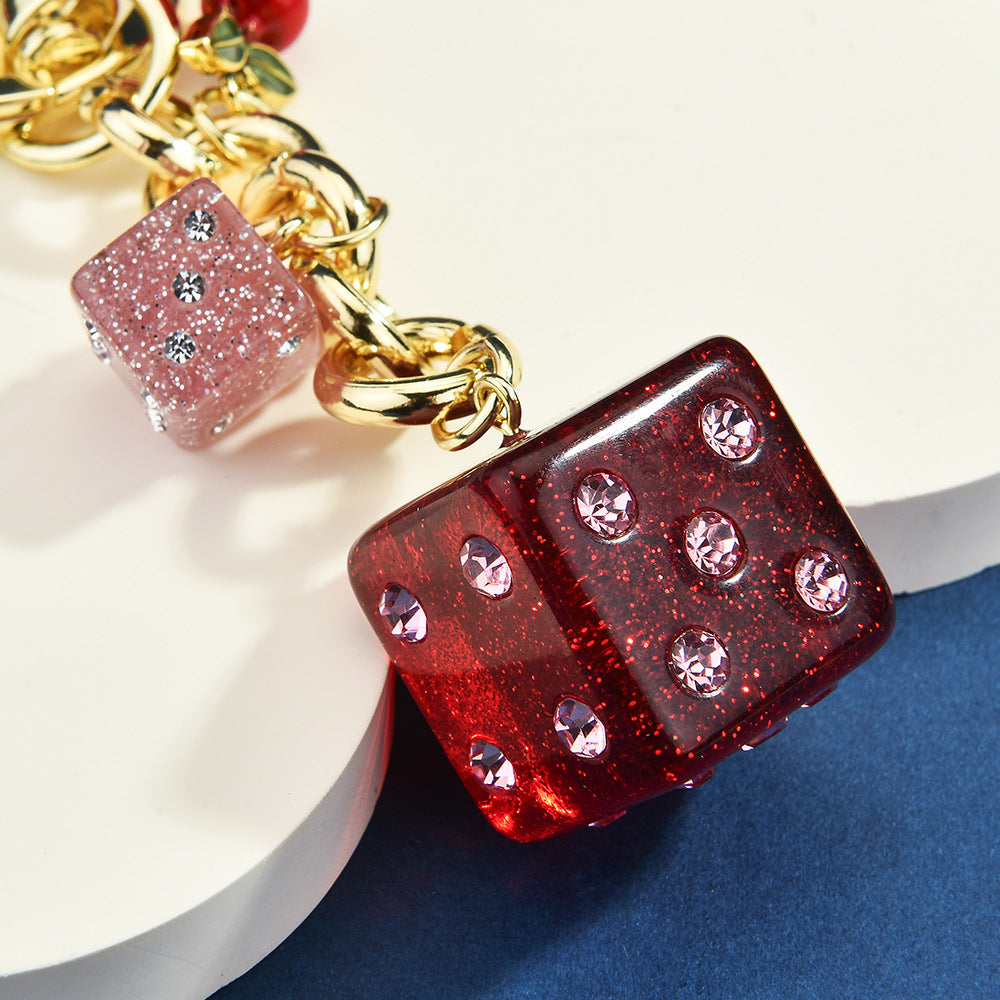 Dice Bag Hanging Vintage Cherry Keychain Pendant