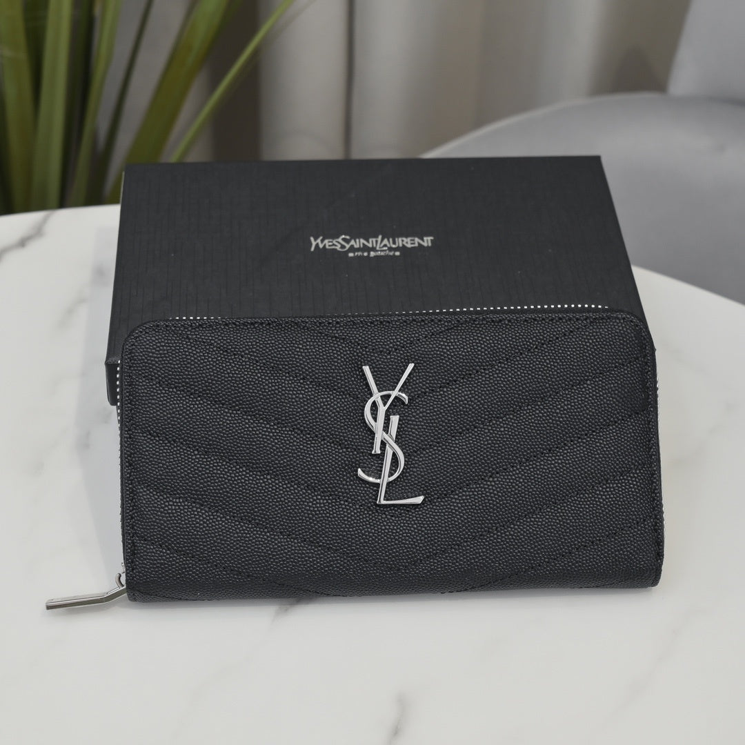 Large Zip Around Wallet With Silver Hardware