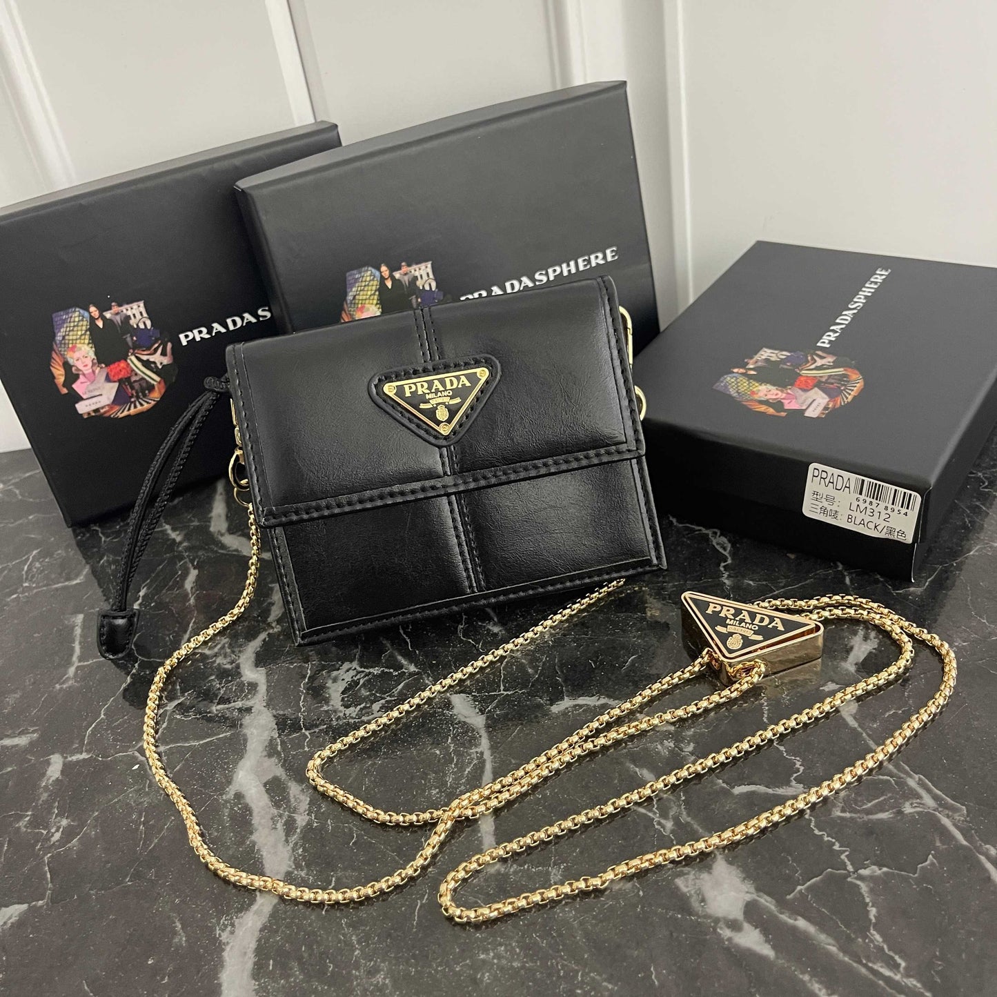 Flap Closure Black Leather Wallet