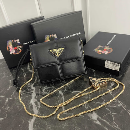 Flap Closure Black Leather Wallet