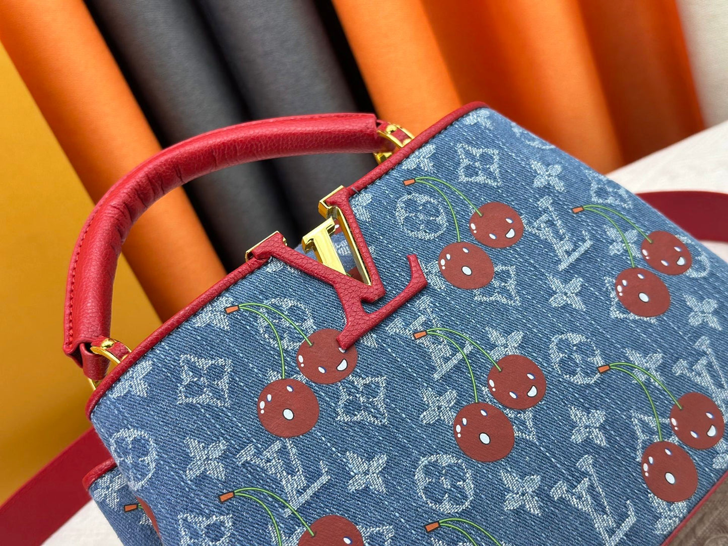 Denim Cherry Capucines Handbag