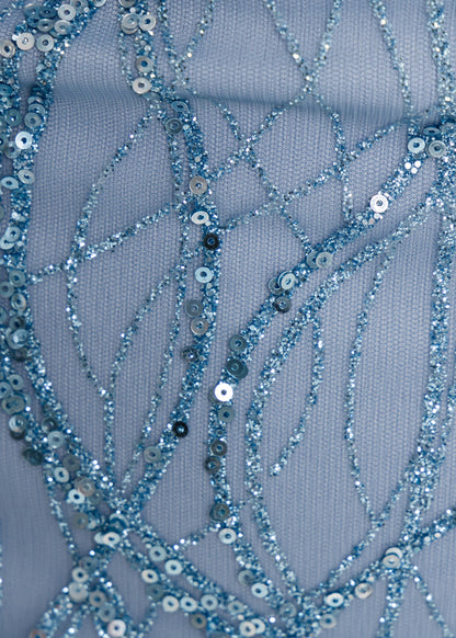 Electric Energy Glitter Feather Mini Dress - Blue