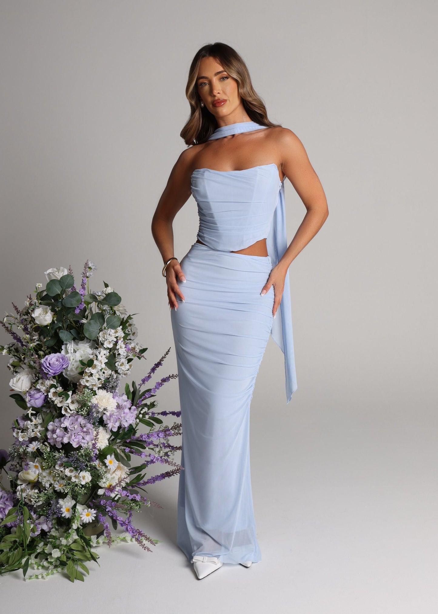 Finding My Power Two Piece with Neck Scarf - Blue