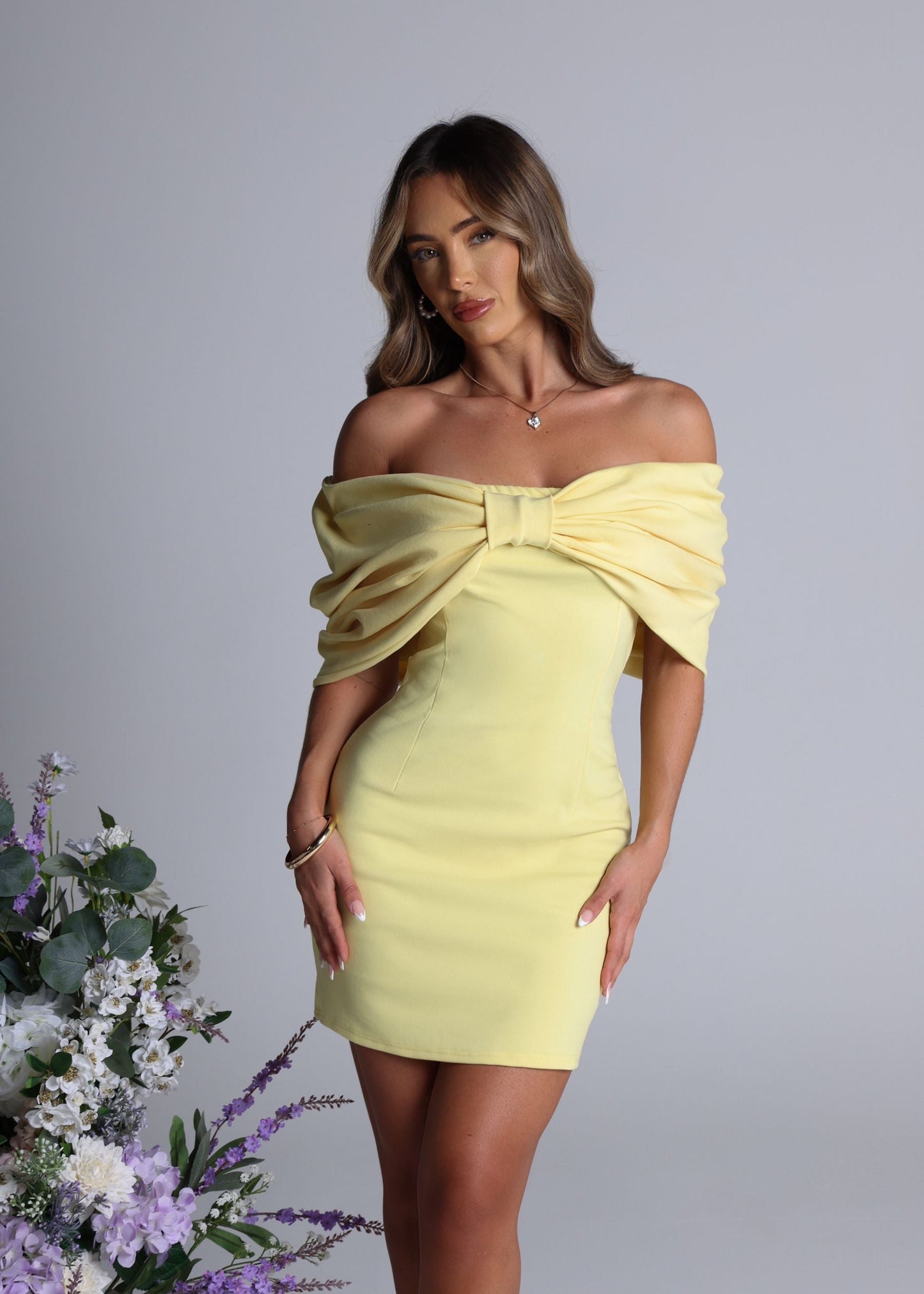 Girl Talk Bow Bandeau Mini Dress - Yellow