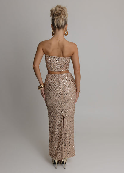 Lost Thoughts Sequin Two Piece - Rose Gold