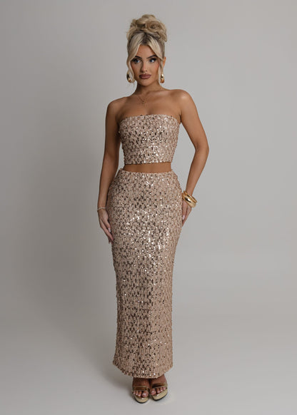 Lost Thoughts Sequin Two Piece - Rose Gold