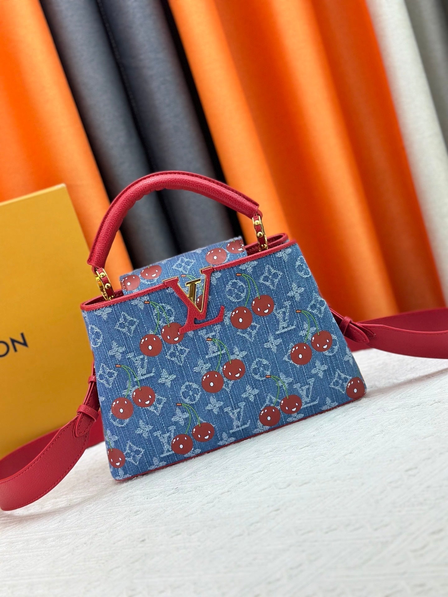 Denim Cherry Capucines Handbag