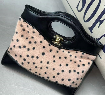 Black Spotted Pony Flap Bag