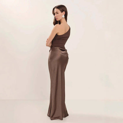 Crossbody Pleated Stitching Satin Skirt
