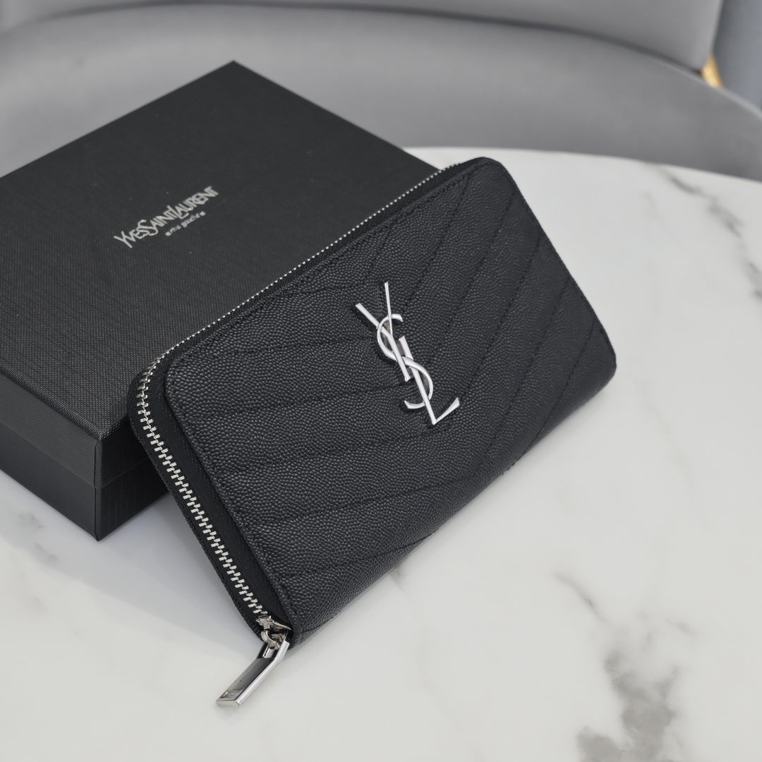 Large Zip Around Wallet With Silver Hardware