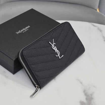 Large Zip Around Wallet With Silver Hardware