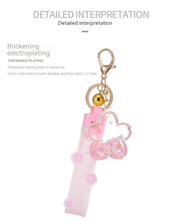 Cartoon Quicksand Cherry Blossom Keychain Acrylic Transparent Flower Oil Drift Bottle Bag Pedants Hangings