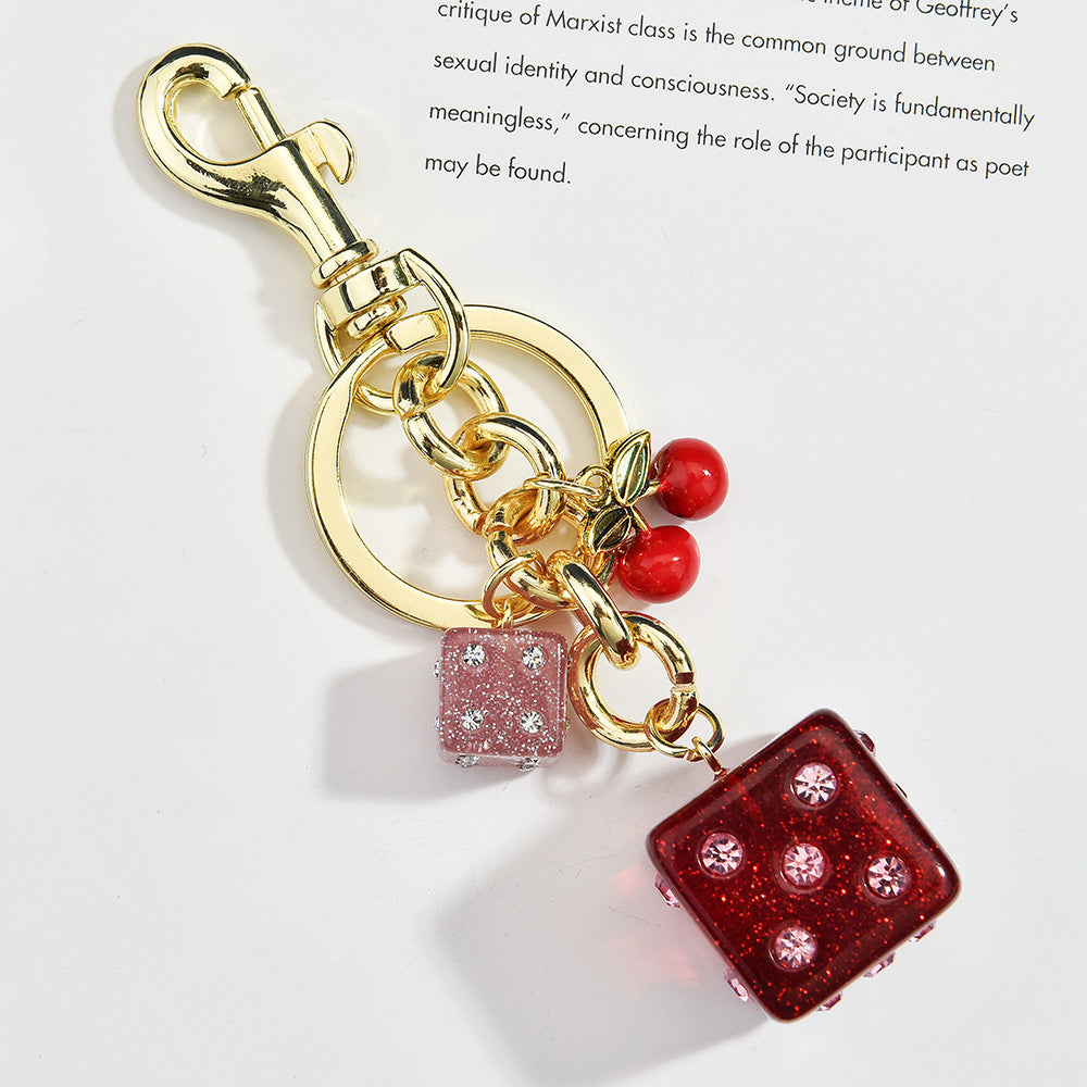 Dice Bag Hanging Vintage Cherry Keychain Pendant