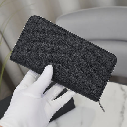 Large Zip Around Wallet With Silver Hardware