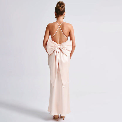 Elegant Sexy Satin Strappy Bow Dress