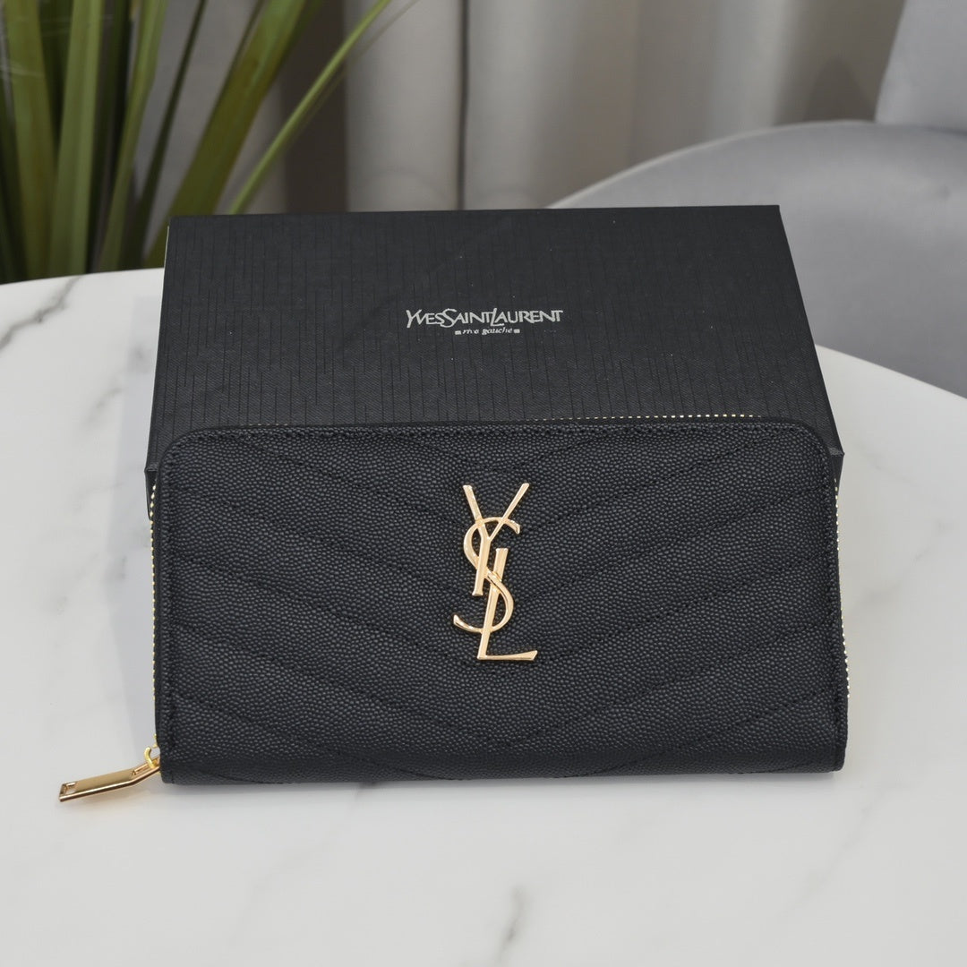 Large Zip-Around Wallet With Gold-Tone Hardware