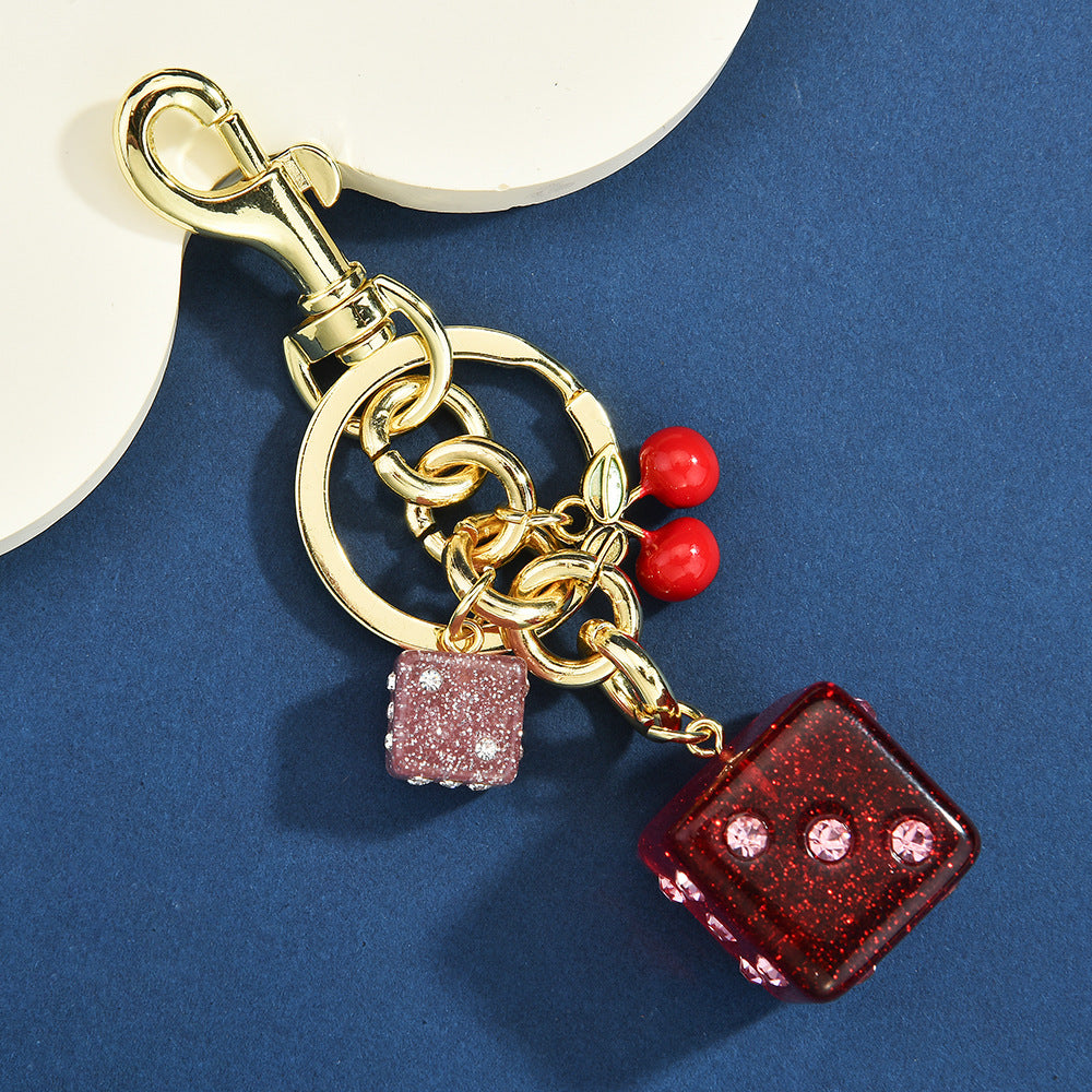 Dice Bag Hanging Vintage Cherry Keychain Pendant